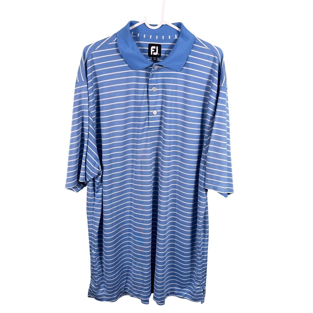 FootJoy Men's Size XL Blue White Striped‎ Jersey Performance Short Sleeve Shirt